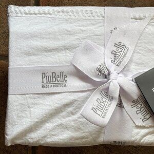 PiuBelle Queen Size Eyelet Lace Trim Sheet Set Bright White 100% Cotton Percale
